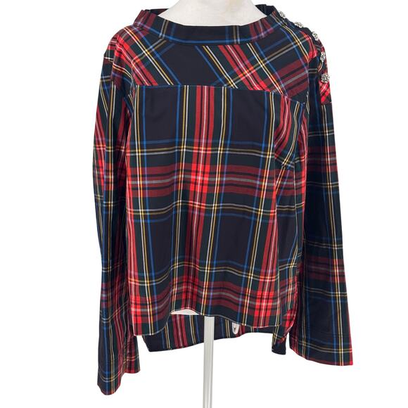 🎄✨ J. Crew Embellished Tartan Plaid Statement Top Sz 14 Holiday Christmas✨🎄 - Picture 2 of 13